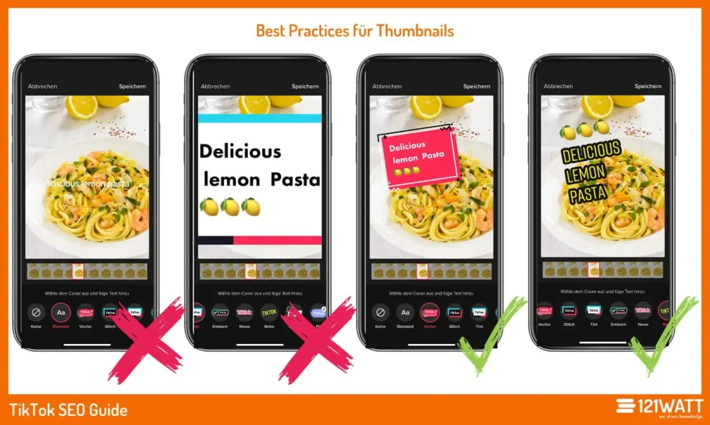 Beispiele für gute und weniger gelungene Thumbnails auf TikTok